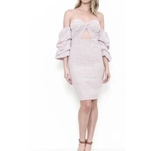 L'atiste Off the Shoulder Cotton Striped Cutout Mini Dress Purple White Womens S